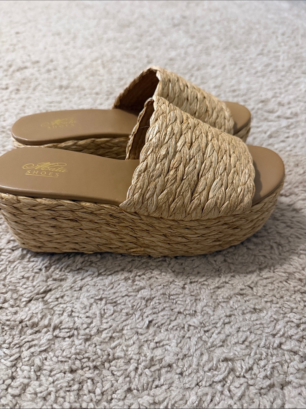 Straw Woven Platform Slide Sandals - Natural